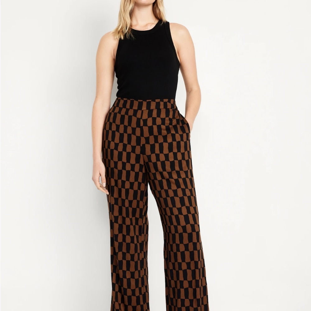 Old Navy Brown Wide Leg Playa Pants with Geometric Flair